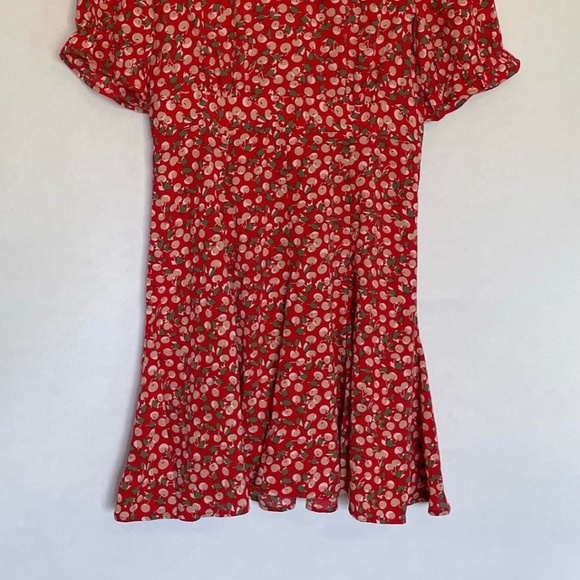 NWT Allegra K. Cherry Short Sleeve V-neck Ruffle Red Mini Dress; Size Small - Picture 3 of 7